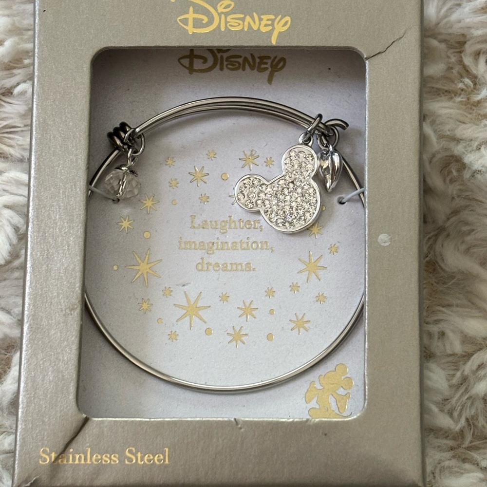 Disney Stainless Steel Bangle with Mickey Charm